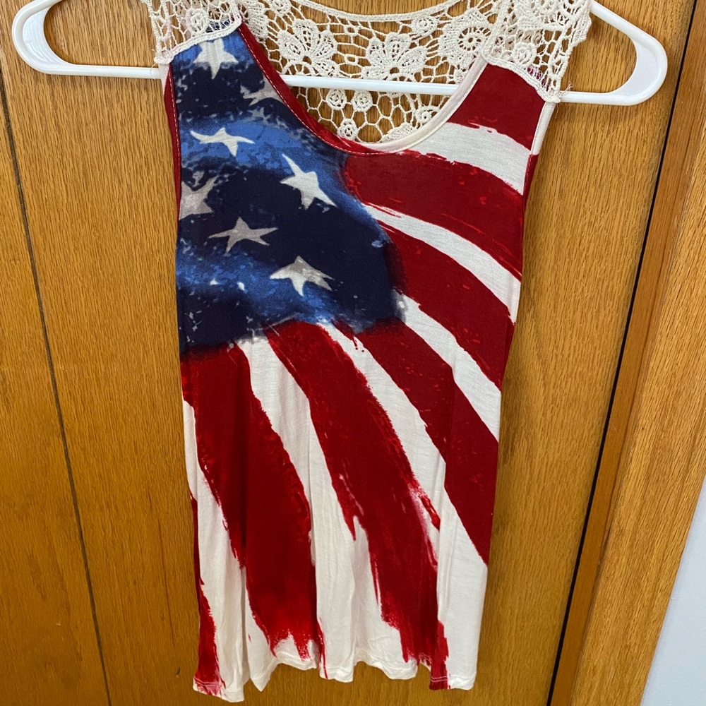 Americana Tank Top with Lace accent back